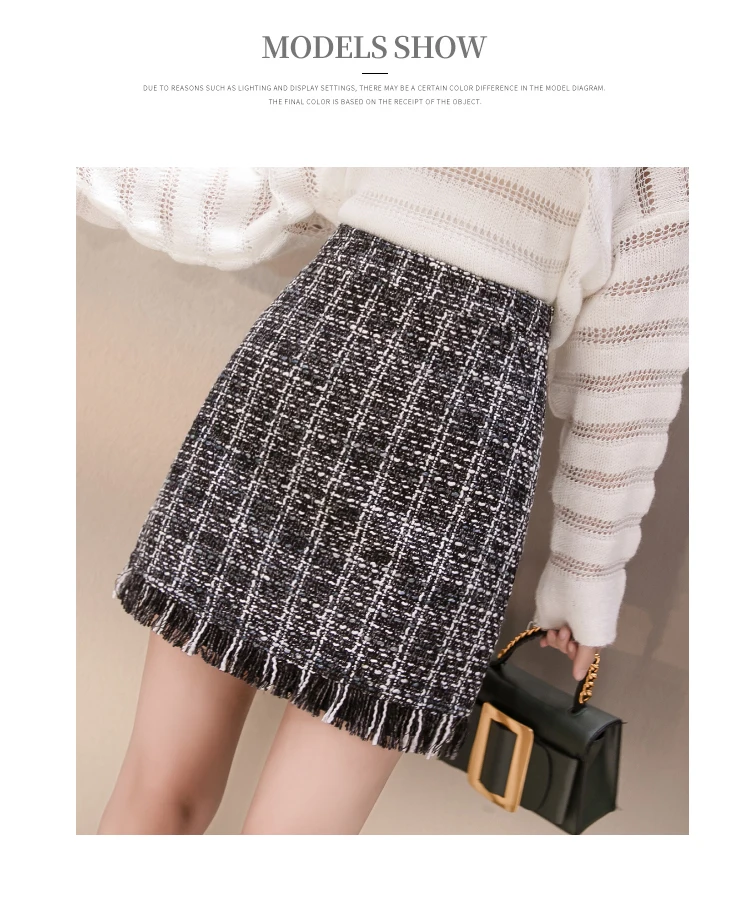 Корейская модная твидовая клетчатая юбка для женщин Осень Зима Высокая талия шерстяные мини юбки элегантные винтажные с кисточками faldas mujer