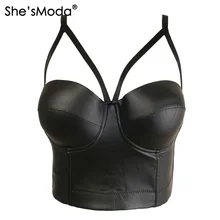 She'sModa матовый из искусственной кожи вырезать крест Bralet Для женщин Бюстье бюстгальтер ночного клуба вечерние укороченные топ, жилет размера плюс
