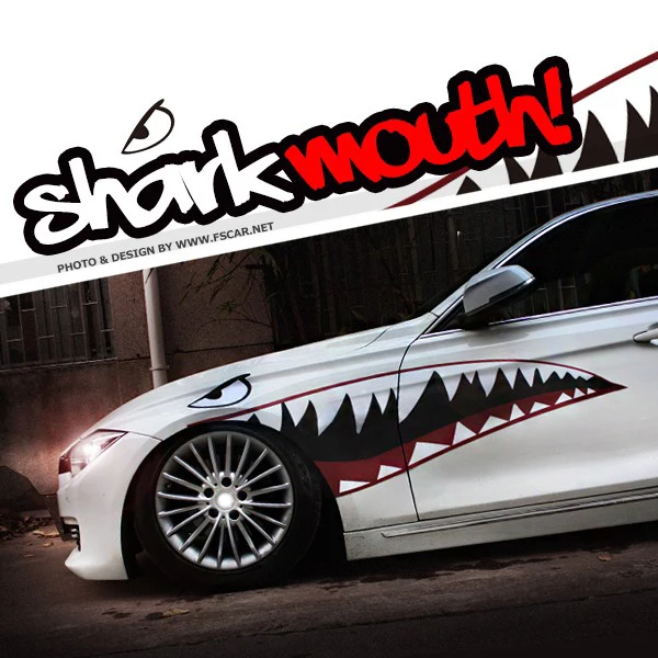 

150cm Red Grey Shark Mouth Body Garland Side Door Hellaflush Car Styling Thick PVC Sticker Cool Refitting Exterior Decor Decal