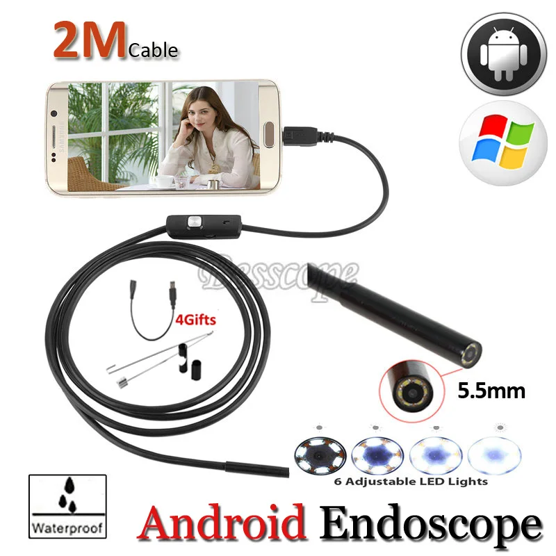

2m mini Android USB Endoscope Camera 5.5mm Lens Snake Tube Waterproof Android Phone OTG USB Endoscope Borescope Camera 6pcs LED