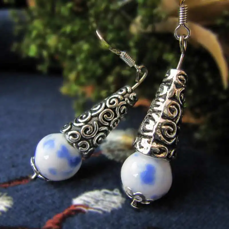

Ruifan Wholesale Water Drop Chinese Vintage Ceramic Earrings Beads Women Long Dangle Handmade Hook Earring Jewelry 2019 YEA278