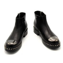 Ручной работы; ботинки на толстом каблуке; обувь с металлической отделкой; Теплые ботильоны ботинки на застежке на зиму и осень