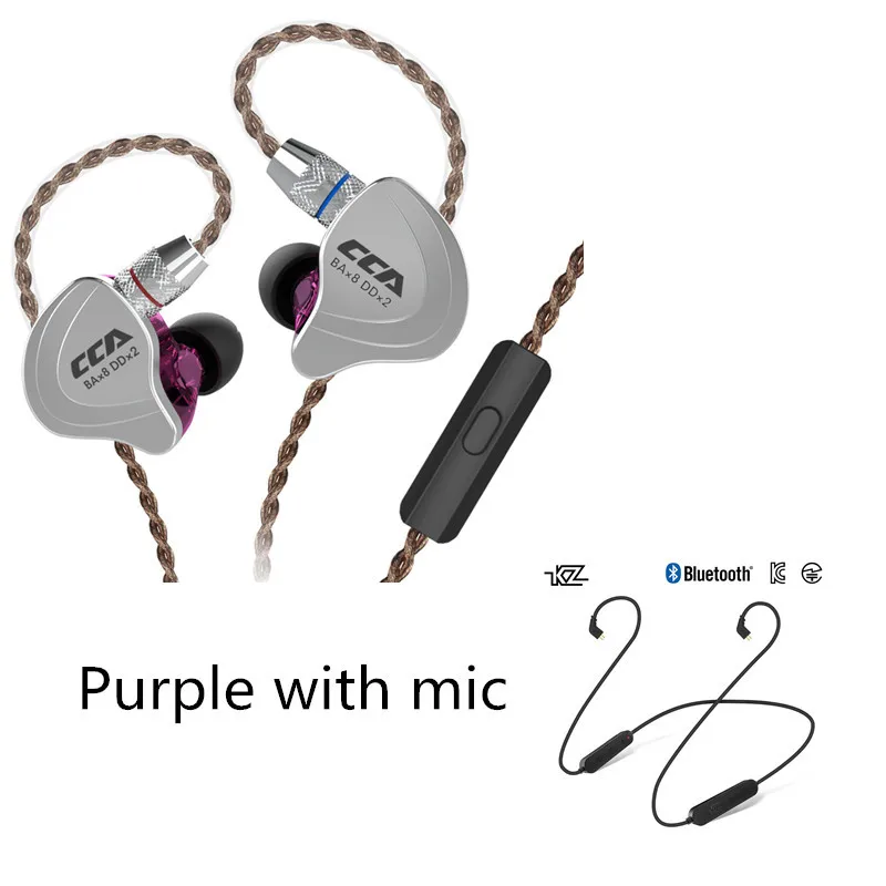 Purplemicluetooth Cca C10 4ba+ 1dd гибридные наушники-вкладыши Hi-Fi Monito спортивные наушники для бега 5 приводных устройств гарнитура Kz Bluetooth кабель для Cca C10 - Цвет: Purplemicluetooth