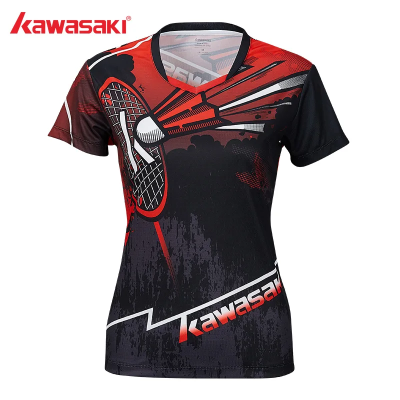 Kawasaki оригинальная Женская Спортивная одежда для бадминтона рубашки с v-образным вырезом дышащая теннисная футболка для женщин ST-S2105