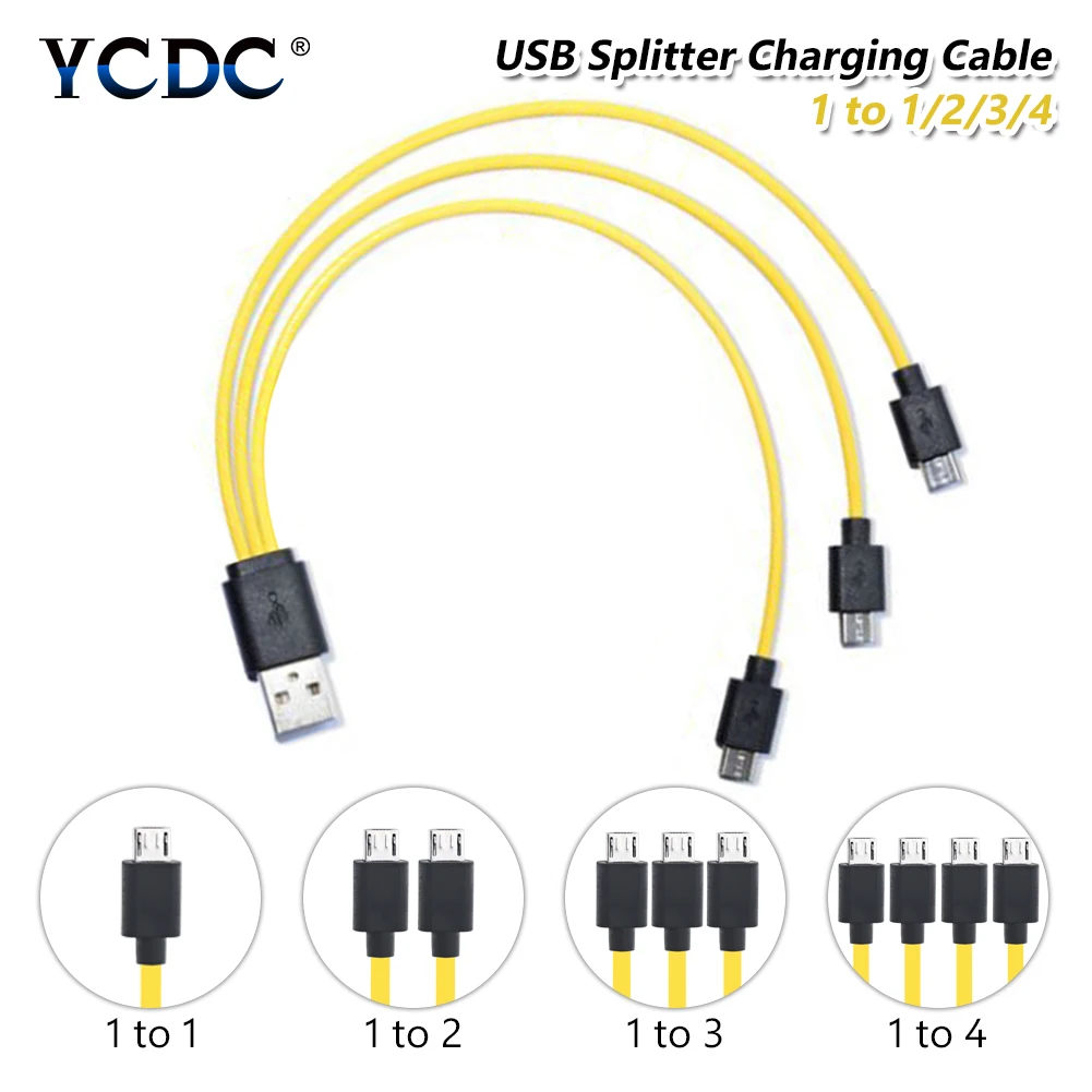 

5V/2A Micro USB Cable USB 2.0 To Micro USB Splitter Cable 1 To 1/2/3/4 Charge Cord For Samsung Huawei Smart Phone AA AAA Battery