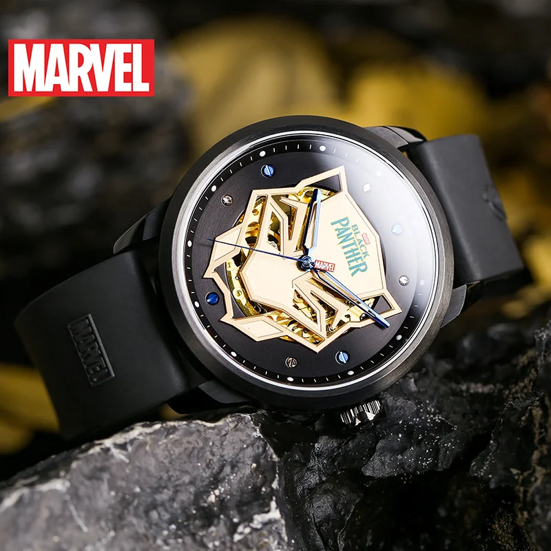 Marvel Черная пантера Автоматическая 5ATM водонепроницаемый кожаный резиновый ремешок Часы мужские полые механические часы disney Time Hero Reloj