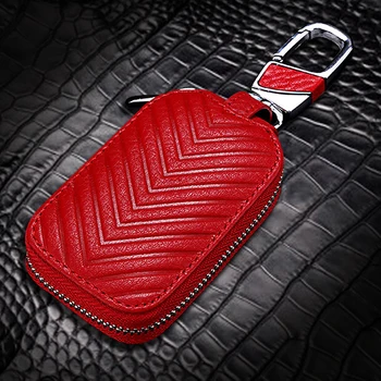 

Holder Key Chain Cover Leather Professional Replacement Zipper Case Red