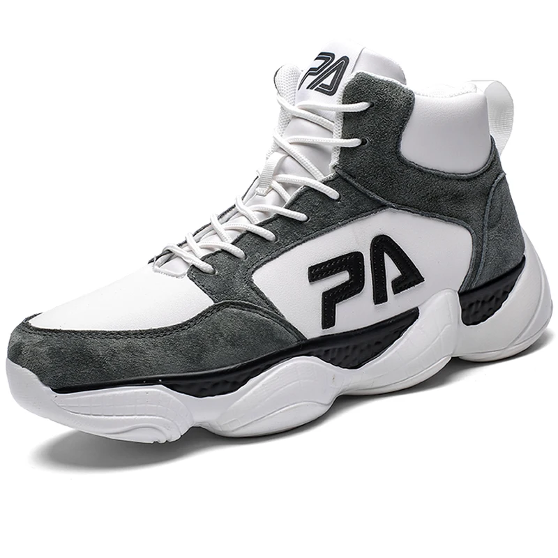 

High Top Brand Leather Men Running Shoes Black Sneakers Outdoor Male Sport Shoes Boys Men Walking Shoe Run Rubber White Footwear