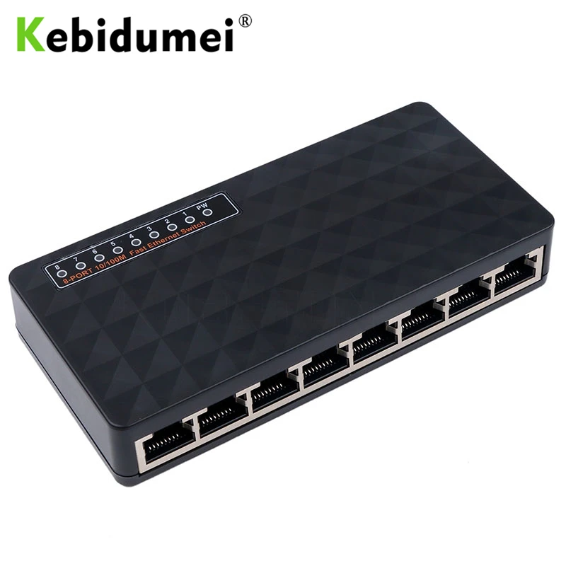 

kebidumei Network Switch 8 Ports 10/100Mbps Fast Ethernet RJ45 Switcher Lan Hub MDI Full/Half duplex exchange AC Prower Adapter