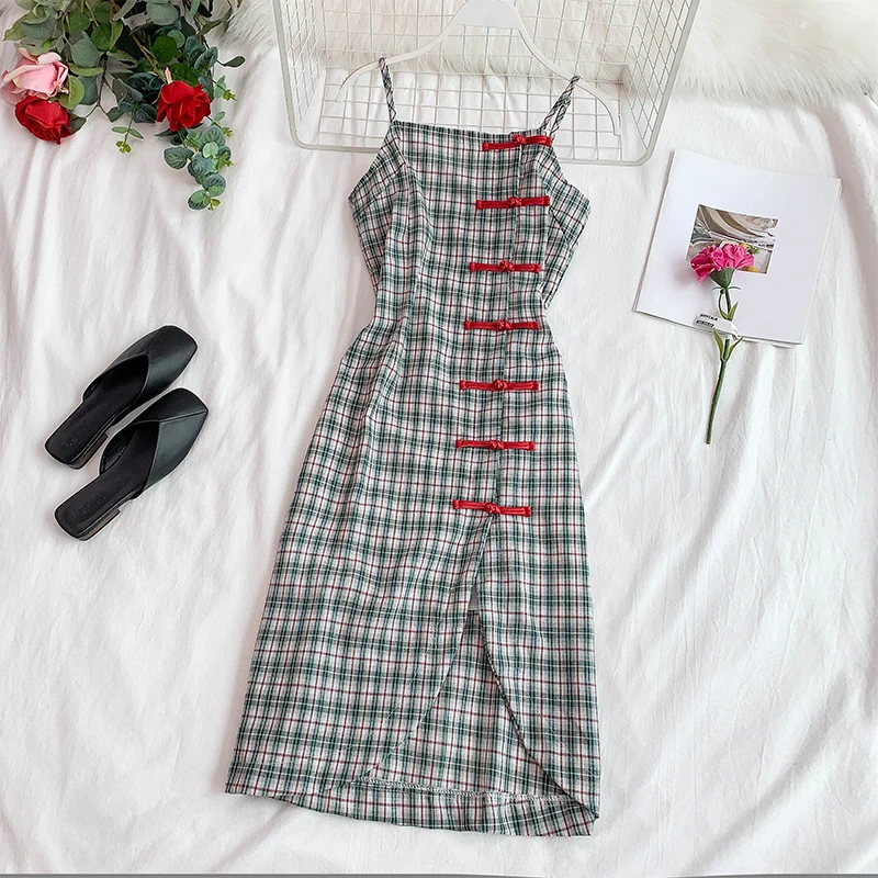 

2019 new fashion women's Dress contrast color buttoned tube top strap dresses
