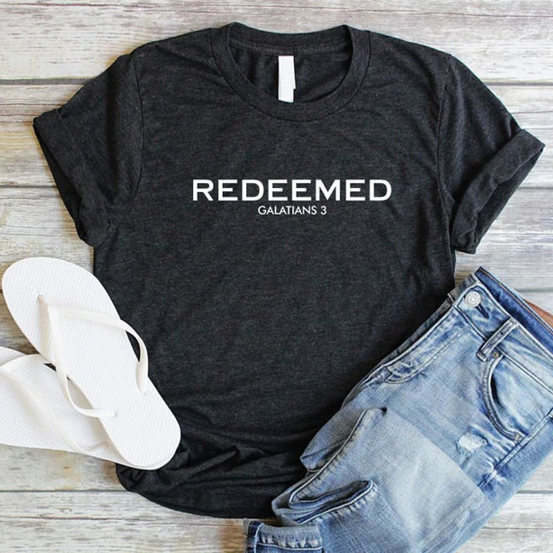 

Redeemed Christian Women Shirts Jesus Forgiven Tshirt Bible Verse Grace T-shirt Blessed Casual Tees Cotton Summer Tops Drop Ship