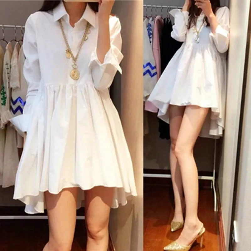 

Spring Autumn Women White Blouse Tops Casual Loose Ruffles Blouses Female Long Sleeve Midi Long Shirts Blusas Plus Size 4XL 1495