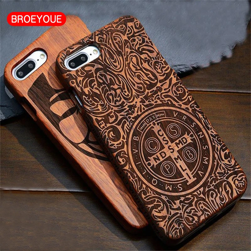 BROEYOUE чехол для iPhone 8 7 6 6S Plus 5 5S SE 100% натуральный бамбук резьба дизайн Роскошный