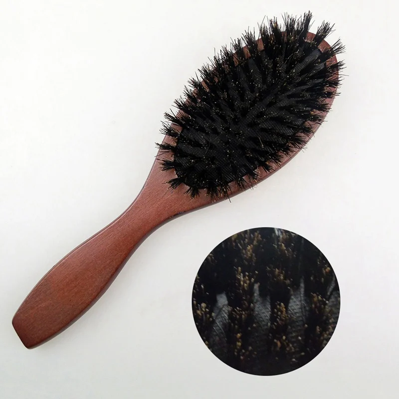 Натуральная щетина кабана, расческа, массажная расческа, Антистатическая щетка для волос, щетка для волос, деревянная ручка, щетка для волос, инструмент для укладки