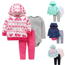 Новое пальто с капюшоном для девочек комплект одежды из 3 предметов(пальто с длинными рукавами и капюшоном+ Длинные боди+ длинные штаны