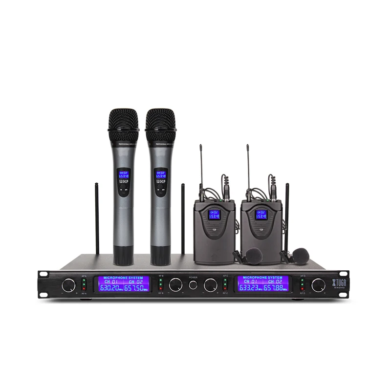 2Handheld2bodypack XTUGA Одежда высшего качества EW240 4 канала Беспроводной система микрофонов UHF караоке Системы беспроводные четыре ручной микрофон поясной дома Вечерние - Цвет: 2Handheld2bodypack