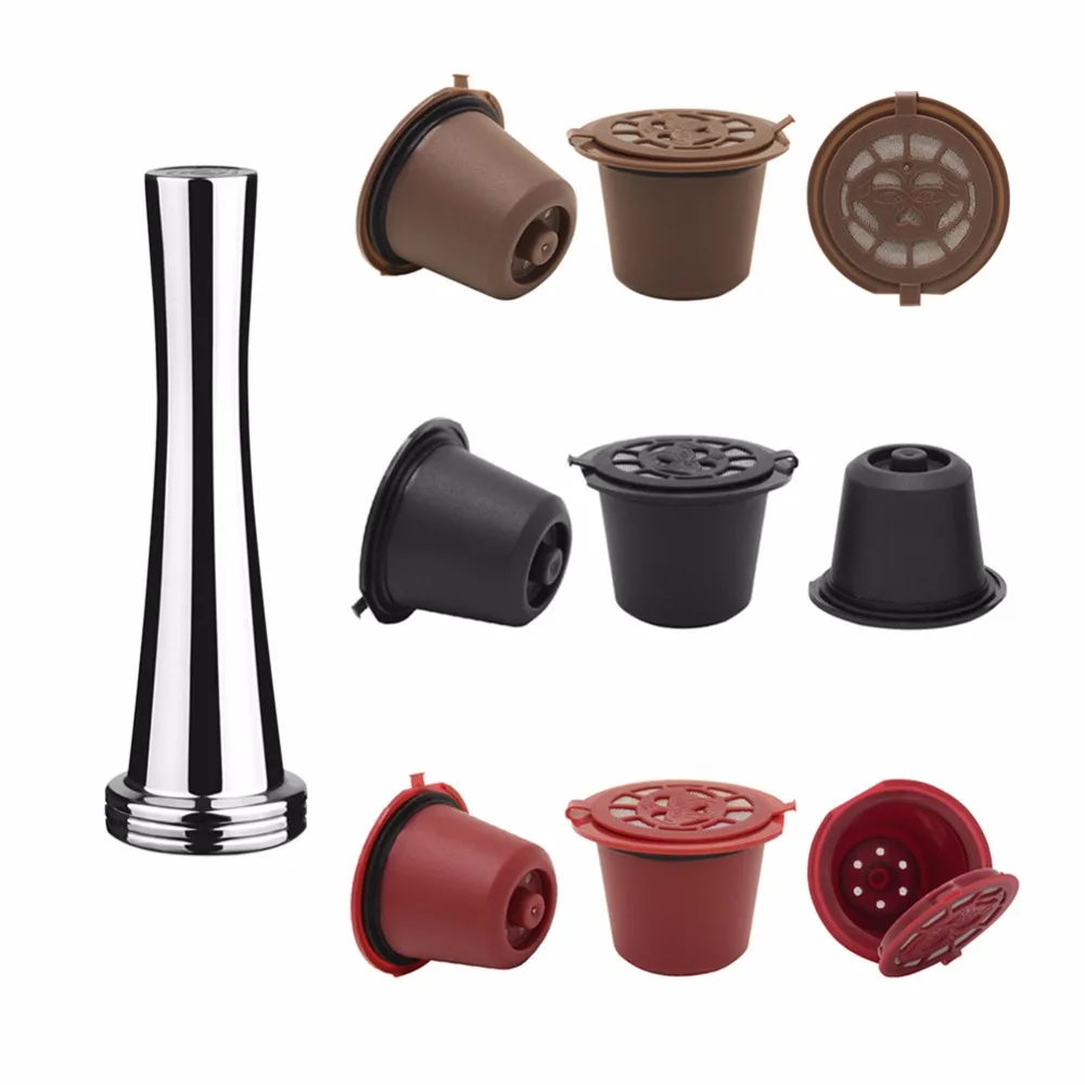 

1/2/3/4pcs/Set Reusable Refillable Nespresso Coffee Capsule With Plastic Spoon Filter Pod Shell+Powder Hammer for Nespresso