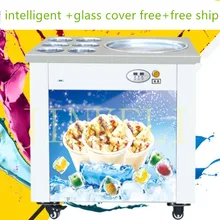 free ship R410 automatic fried ice cream machine,double pan Fried ice pan machine, single compressor fry ice pan machine