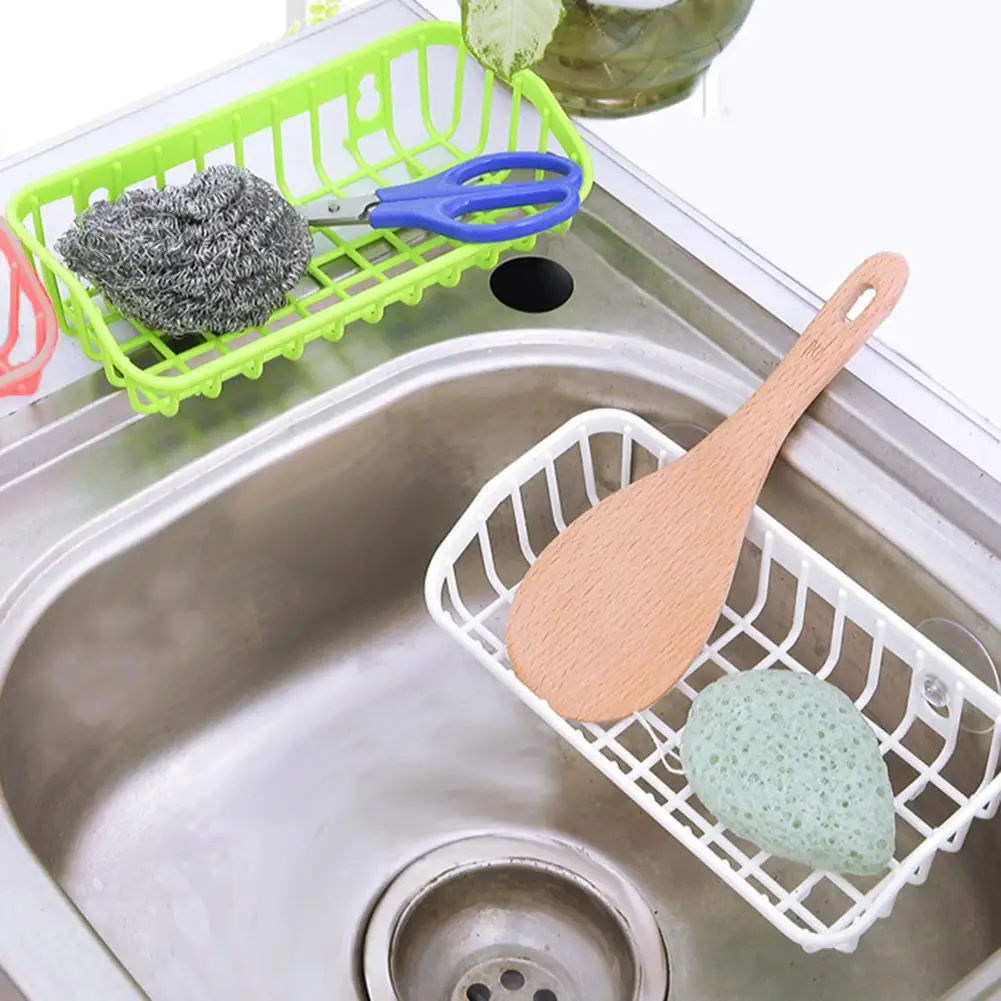 

Kitchen Sink Drainage Shelf Multiuse Suction Cup Dishwashing Sponge Storage Rack Cutlery Drain Basket