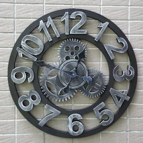 45 см креативные ручной работы 3D Ретро деревенские декоративные Роскошные художественные большие деревянные старинные настенные часы - Цвет: Серебристый