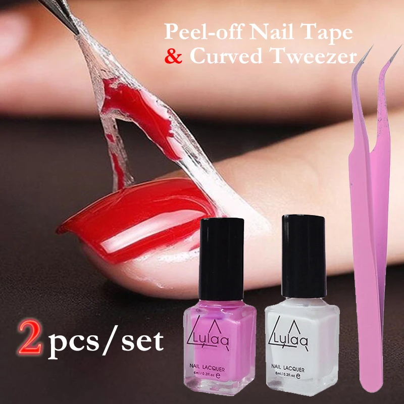 

2PCS/Set Peel Off Liquid Tape From Nail Polish Protection Finger Skin Cream White Latex Protected Glue With Curved Tweezer