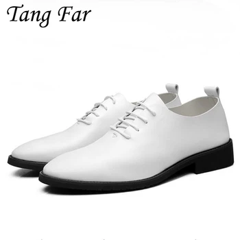 

Men Formal Bestman Shoes White Men's Leather Wedding Shoes Pointed Toe British Youth Derby Shoes For Male