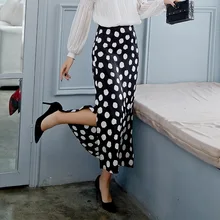 Черная белая шифоновая летняя юбка в горошек Женская Весенняя длинная юбка с разрезами тонкая Офисная Женская рабочая одежда 3019LY