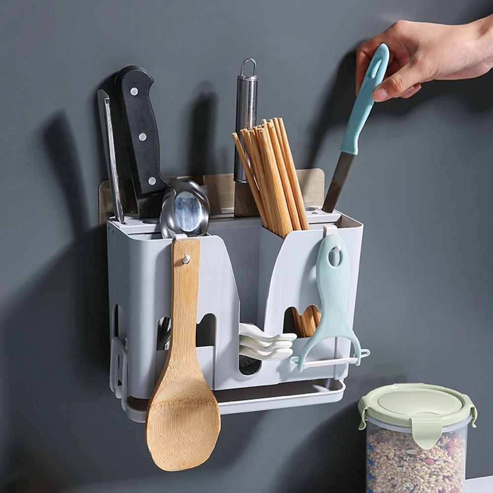 

Multifunctional Drain Cage Cutlery Storage Box Wall-Mounted Chopsticks Tube Drying Rack Knife Stand Holder Tableware Storage Box