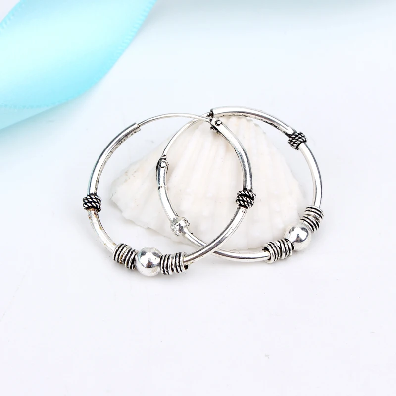 Европейский Винтаж серебряного цвета кольцо серьги круг ручной работы Прохладный 24 мм большие серьги кольца для женщин Bijoux ювелирные изделия