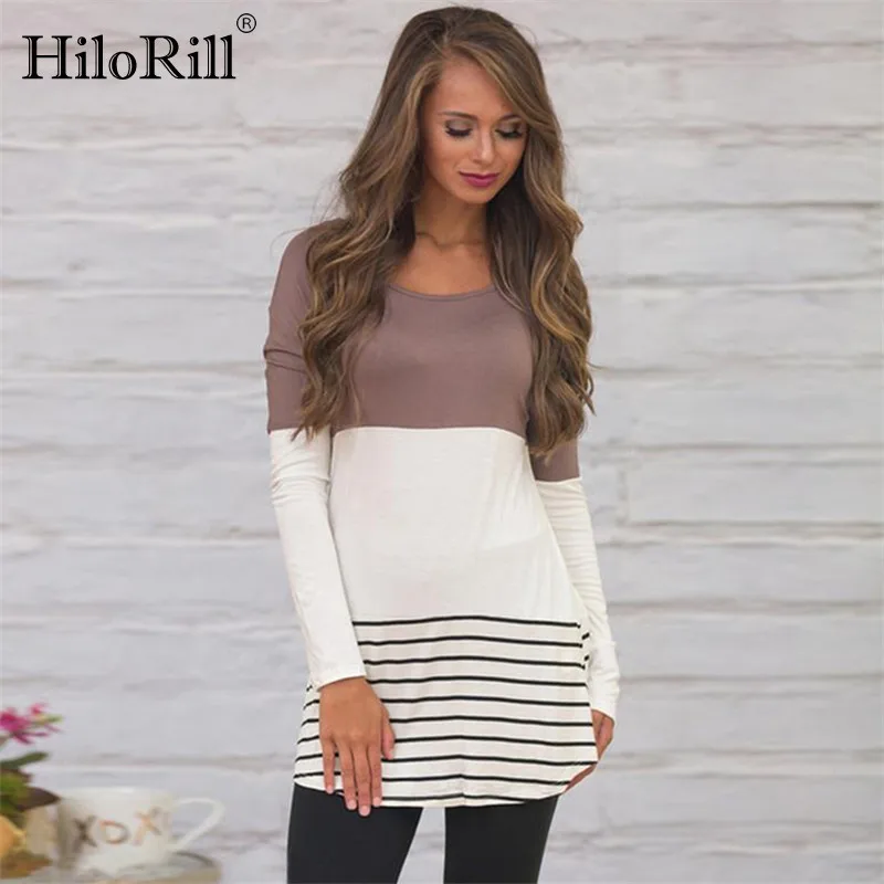 

2019 Blouse Women Striped Patchwork Back Lace Blouse Long Sleeve O-Neck Casual Shirt Tunic Ladies Loose Tops Blusas Femininas