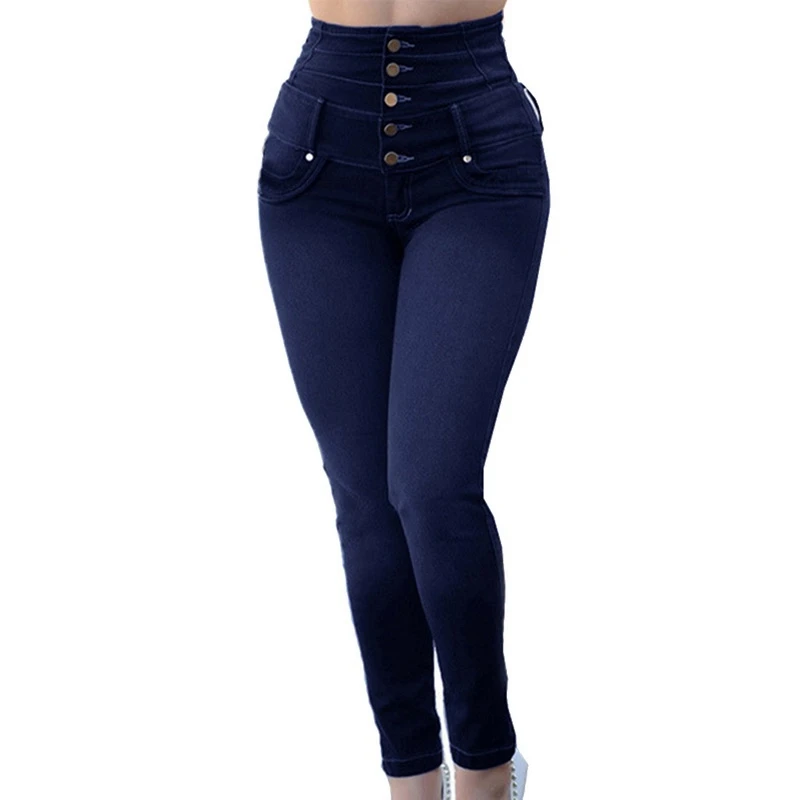NIBESSER женские джинсы с высокой талией, женские брюки с пуговицами, тонкие эластичные джинсы размера плюс, Стрейчевые джинсы размера плюс, синие джинсы-карандаш - Цвет: Blue Gray