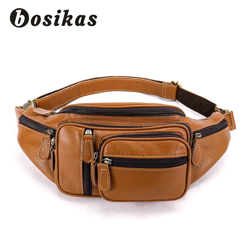 

BOSIKAS Men Fanny Bags Genuine Leather Waist Leg Bag Phone Case Cover Travel Money Belt Bag Leather Waist Pack Waist Purse 2018