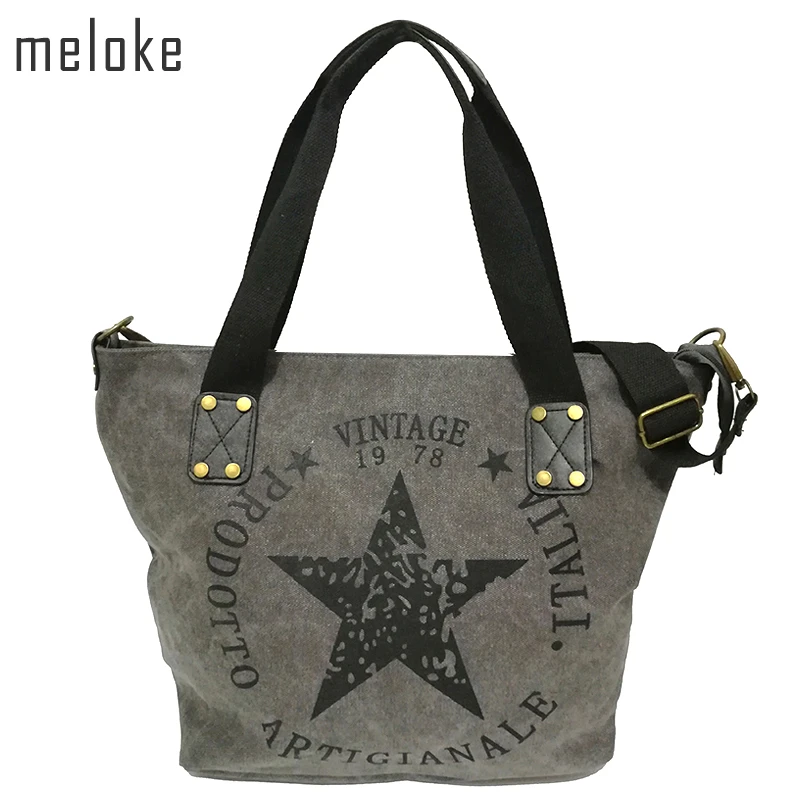 2022 BIG STAR PRINTING VINTAGE CANVAS SHOULDER BAGS Women Travel Tote Factory Outlet Plus Size Multifunctional Bolsos