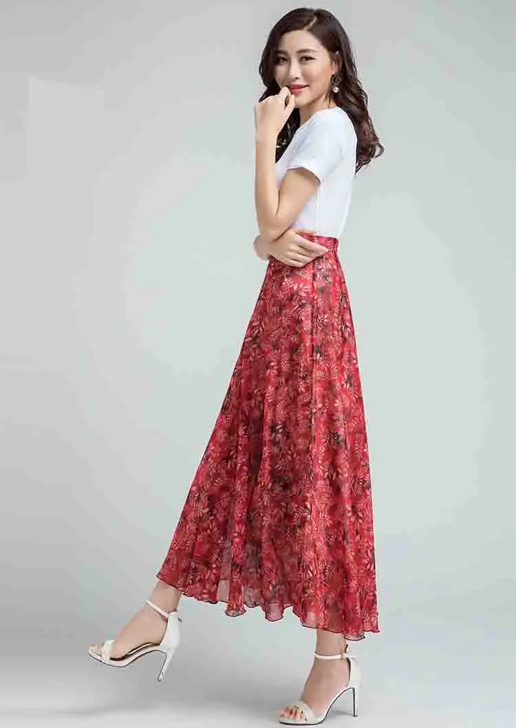 Для женщин Длинная юбка 2019 корейские Летние Элегантные линии шифон плиссированные юбки высокой талии большие размеры Винтаж нарядные юбки