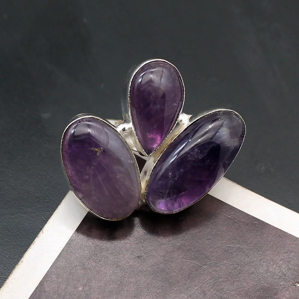 Hermosa три камня фиолетовый Charoite модные ювелирные изделия кольцо Размер 8 5 A15