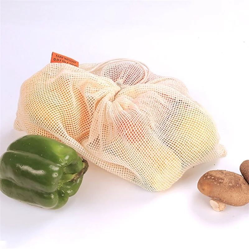 Baratos 9 Uds. Bolsas de almacenamiento de verduras de malla de algodón para la cocina bolsa de organización de frutas respetuosa con el medio ambiente con cordón reutilizable lavable