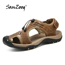 Популярные мужские пляжные сандалии летние мужские туфли сандалии Повседневные Дышащие сандалии из натуральной кожи Большие размеры 47 48