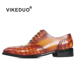 VIKEDUO/коричневый с оттенком патины ручной работы; обувь из крокодиловой кожи; Мужские броги; свадебные офисные роскошные Брендовые мужские