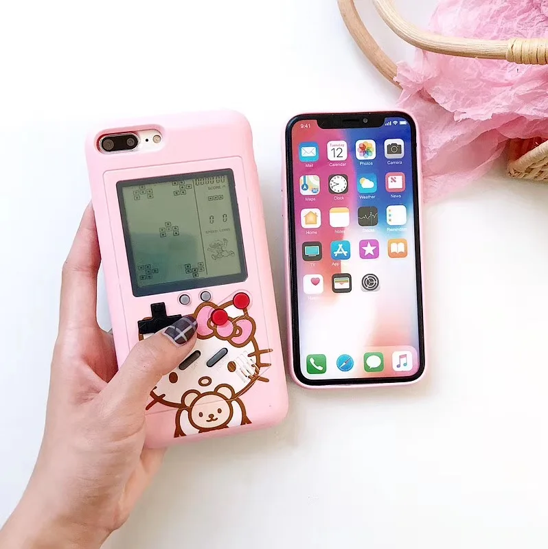 

Retro Gameboy GB Tetris Phone Cases For iPhone X XR Xs Max Hello Kitty Mickey Mouse Back Cover For iPhone 6 6S 7 8 Plus For Woma