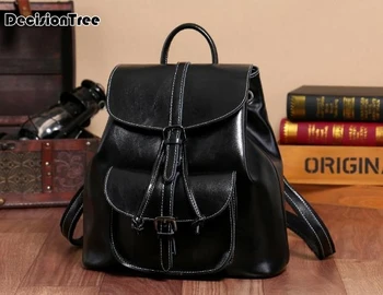 

Classic Genuine Leather Female Backpacks Casual Oil Wax Shoulder Luggage ag Hot Large Capacity Teenager Girl School Bags C140