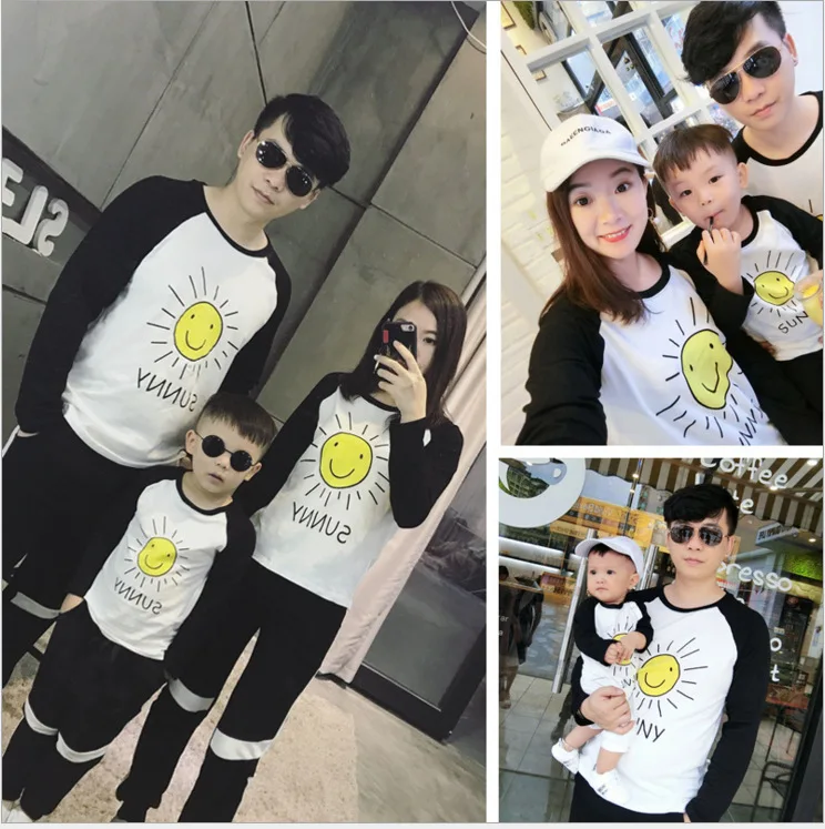 Autumn Mom and Daughter Family Matching Outfits Cartoon Sun T Shirt Fashion Casual T-shirt Father Son Tee Clothes Family Looking