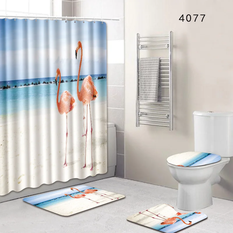 

4Pcs/Set Sea Ocean World Bathroom Mat Curtain Set Non-Slip Pedestal Rug + Lid Toilet Cover + Bath Mat + Shower Curtain LSB13