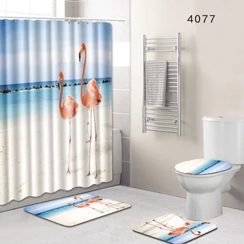 

4Pcs/Set Sea Ocean World Bathroom Mat Curtain Set Non-Slip Pedestal Rug + Lid Toilet Cover + Bath Mat + Shower Curtain LSB13