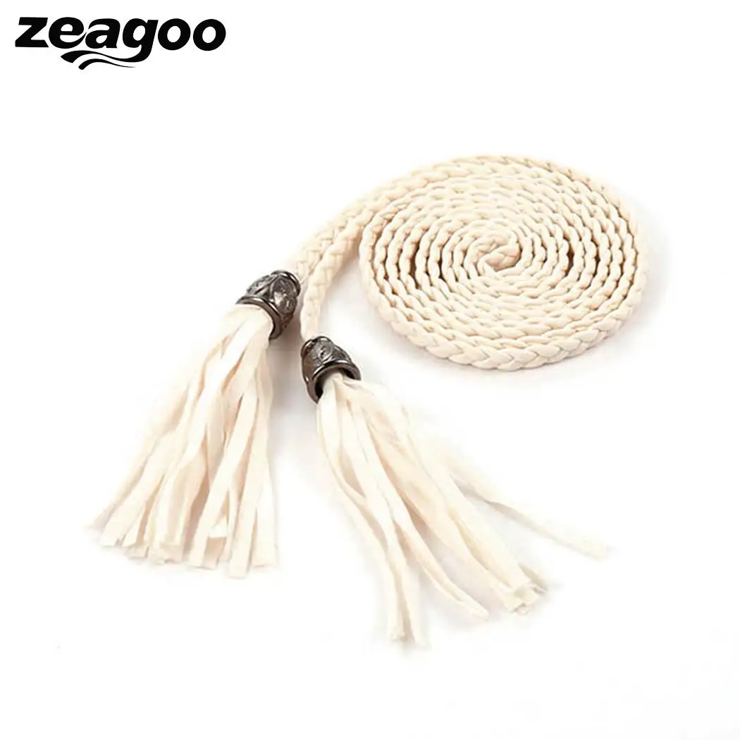 Zeagoo 2018 nuevo de larga borla decoración cuerda ajustable cintura cinturón para las fiesta de mezcla de algodón de mujer cinturones