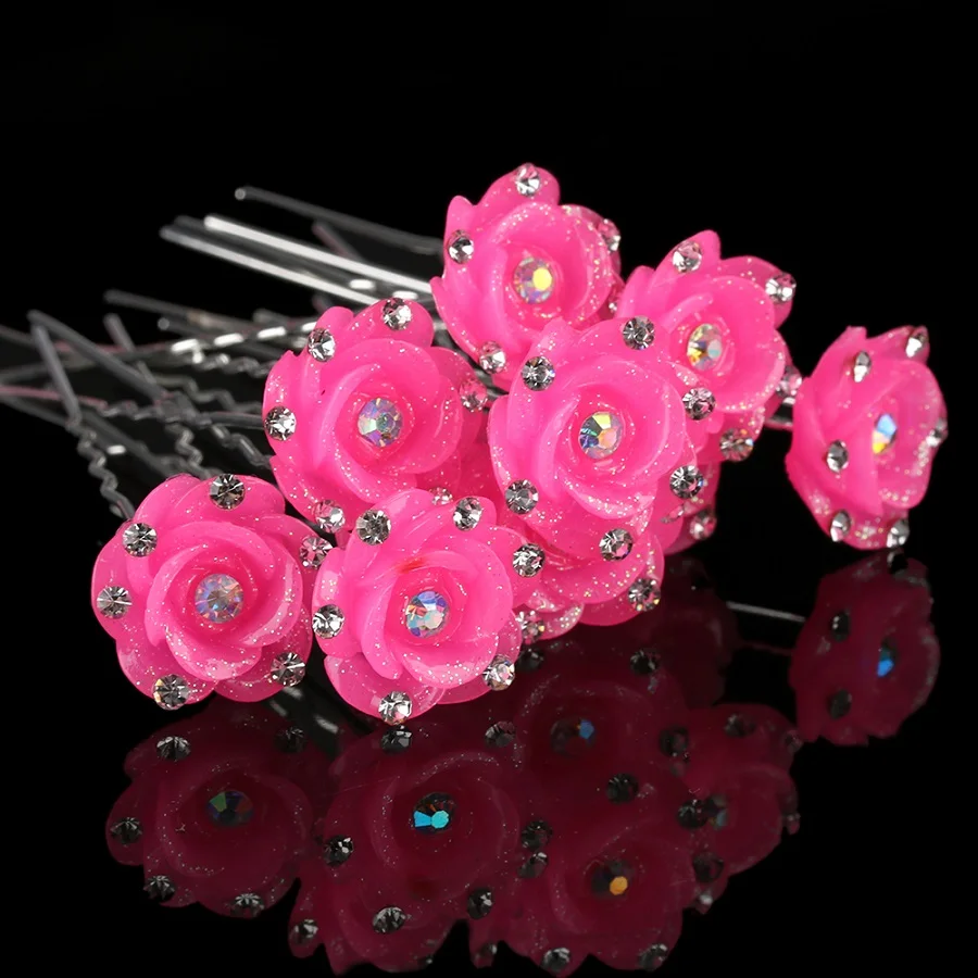 20pcs/set Floral Hair Pins Crystal Rhinestone hair clip Wedding Bridal Hair Jewelry Bride Headdress Party Hair Accessories - Цвет: Rose