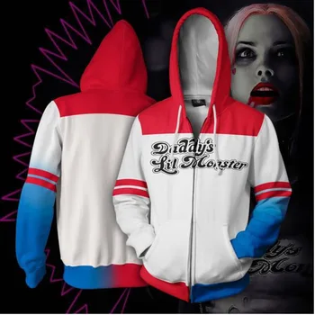 

Marvel Suicide Squad Harleen Quinzel Haley Quinn Cosplay Anime 3D Hoodie Printed Zipper Sweater Costume Adult Halloween Costumes