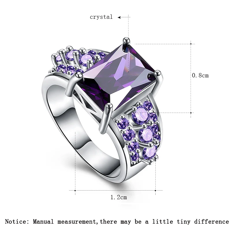 H: HYDE 1 шт серебряный цвет фиолетовый CZ кубический цирконий камень женские ювелирные изделия обручальное кольцо Размер 8