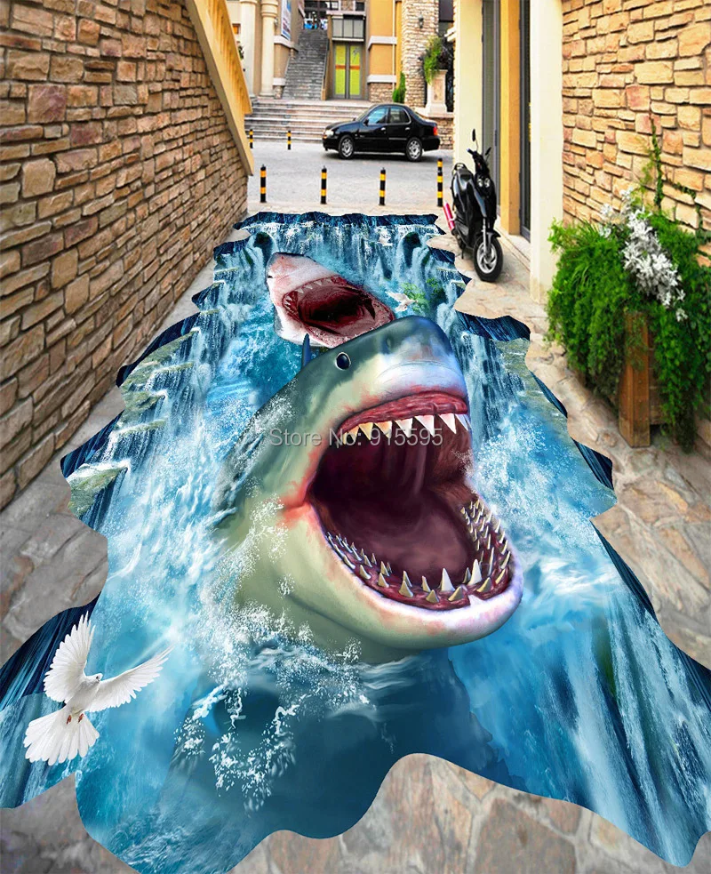 Пользовательские фото 3D полы росписи акул водопад 3D стереоскопического напольные наклейки Водонепроницаемый утолщенной Самоклеящиеся