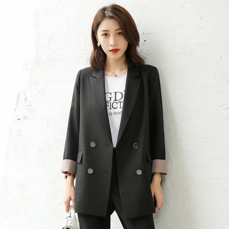 Shuchan Blazer Feminino Autumn Winter 2019 New Items Women's Jacket Black Notched Double Breasted Office Lady Solid Blazer Femme