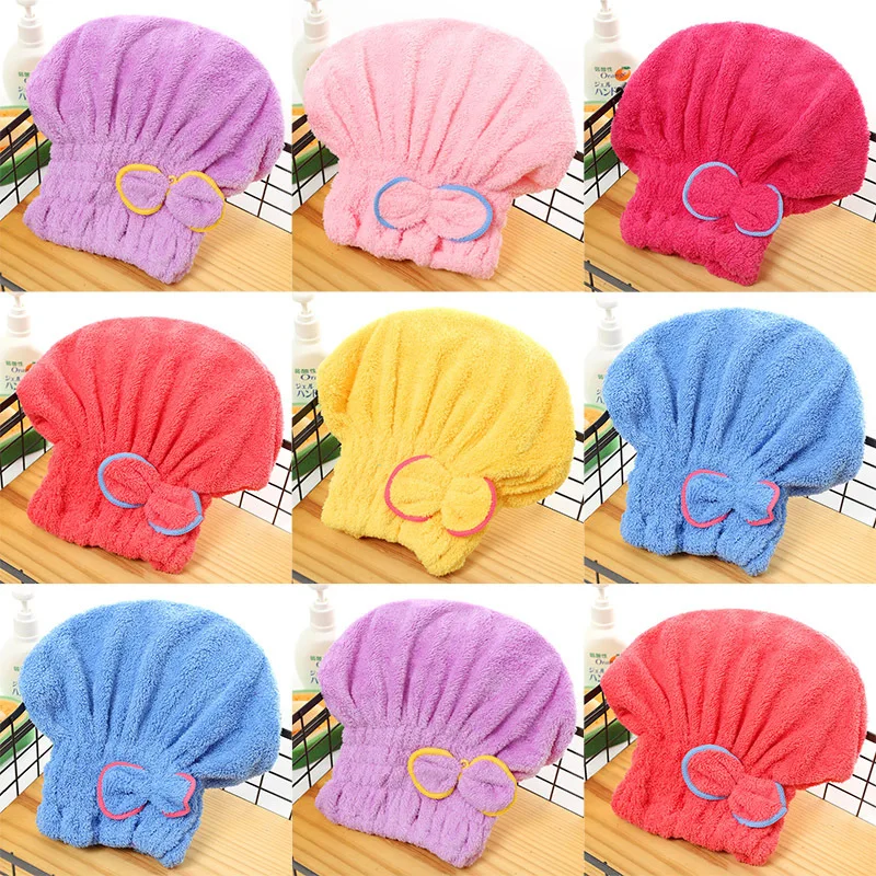 

Korea dry hair Hat shower Cap Bowknot Bath sauna Bonnet lint-bow super absorbent soft hair towel Rose Pink home Creative cute